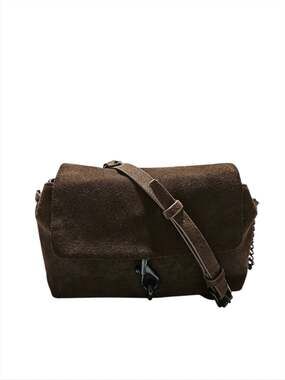 Rebecca Minkoff Brown Suede Crossbody Bag with Chain and Turn-Lock Hardware